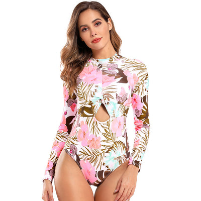 Rashguard pour femme à imprimé floral et ouverture sur le devant : prêt pour la plage