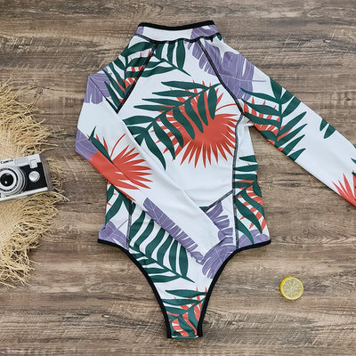 Floral Pattern Kite and Surf Rashguard Swimsuit