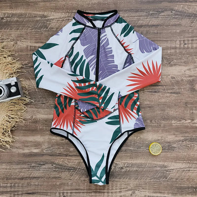 Floral Pattern Kite and Surf Rashguard Swimsuit