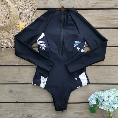 Maillot de Bain Rashguard Noir Haut de Gamme pour Kite et Surf avec Motifs Latéraux Subtils