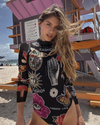 Kite and Surf Rashguard Swimsuit with Eclectic Patterns